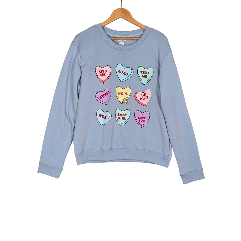 NWT Better Together Women's Blue Conversation Hearts Sweatshirt Large